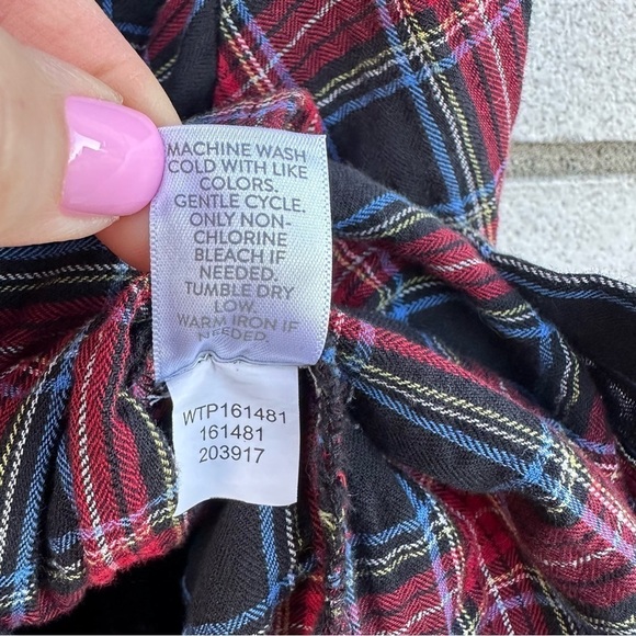 J. Jill Plaid Tie Front Button Up Shirt Red Black - Picture 10 of 12